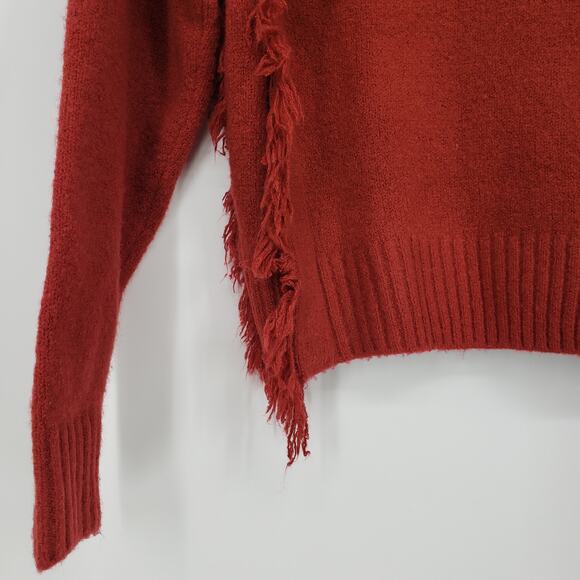 Anthropologie Mazie Fringe Pullover Sweater XS Long Sleeve Cropped Boho Rust Red - Picture 11 of 12